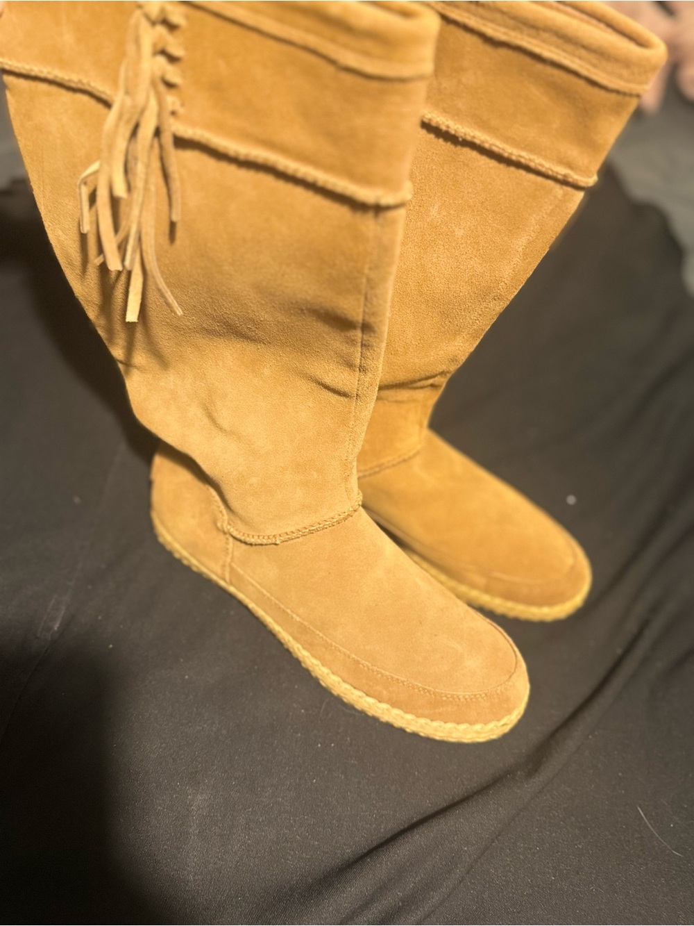 UGG Chestnut Suede Fringe Mid-Calf Boots